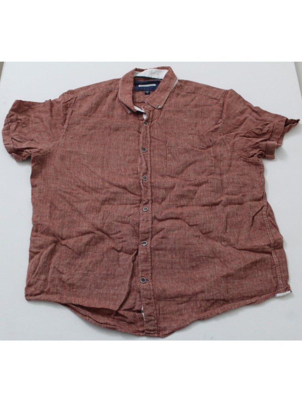 32 Bar Blues Mens XL Red Rust Cotton Linen Short Sleeve Button Down Shirt